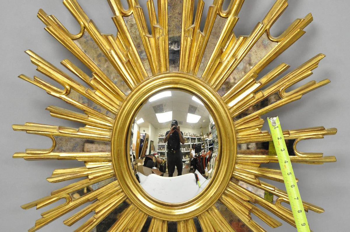 Vintage Italian Hollywood Regency Gold Gilt Sunburst Convex Bullseye Wall Mirror