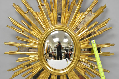 Vintage Italian Hollywood Regency Gold Gilt Sunburst Convex Bullseye Wall Mirror