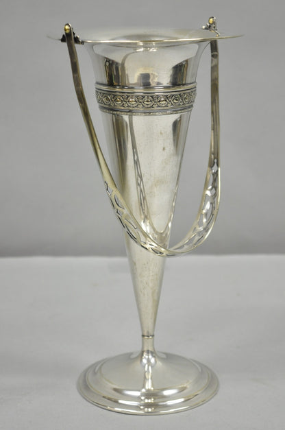 Vintage Victorian Silver Plated Trumpet Flower Vase with Reticulated Handle
