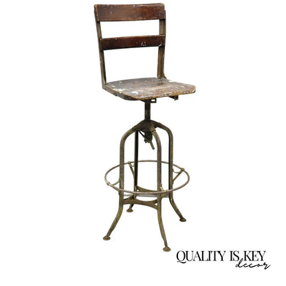 Vintage Industrial Toledo Metal Co Steel & Wood Adjustable Drafting Stool Chair