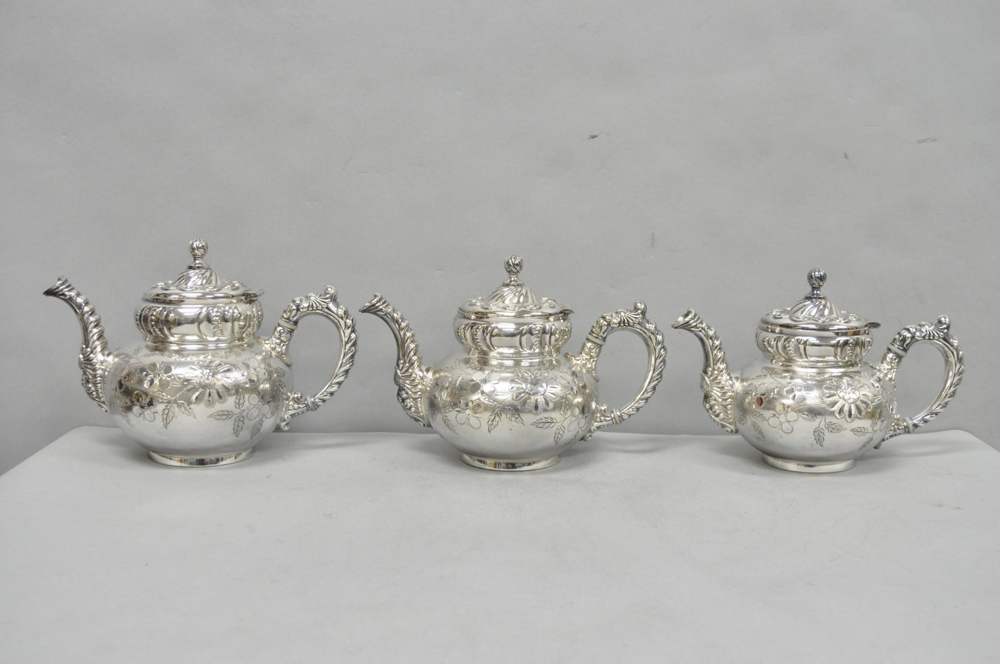 Antique Meriden B Co French Renaissance Silver Plated Figural Tea Set - 7 Pcs