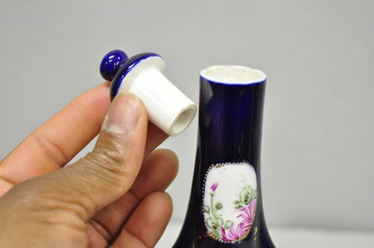 Antique Royal Nippon Hand Painted Nishiki Cobalt Blue Floral Vase With Stopper