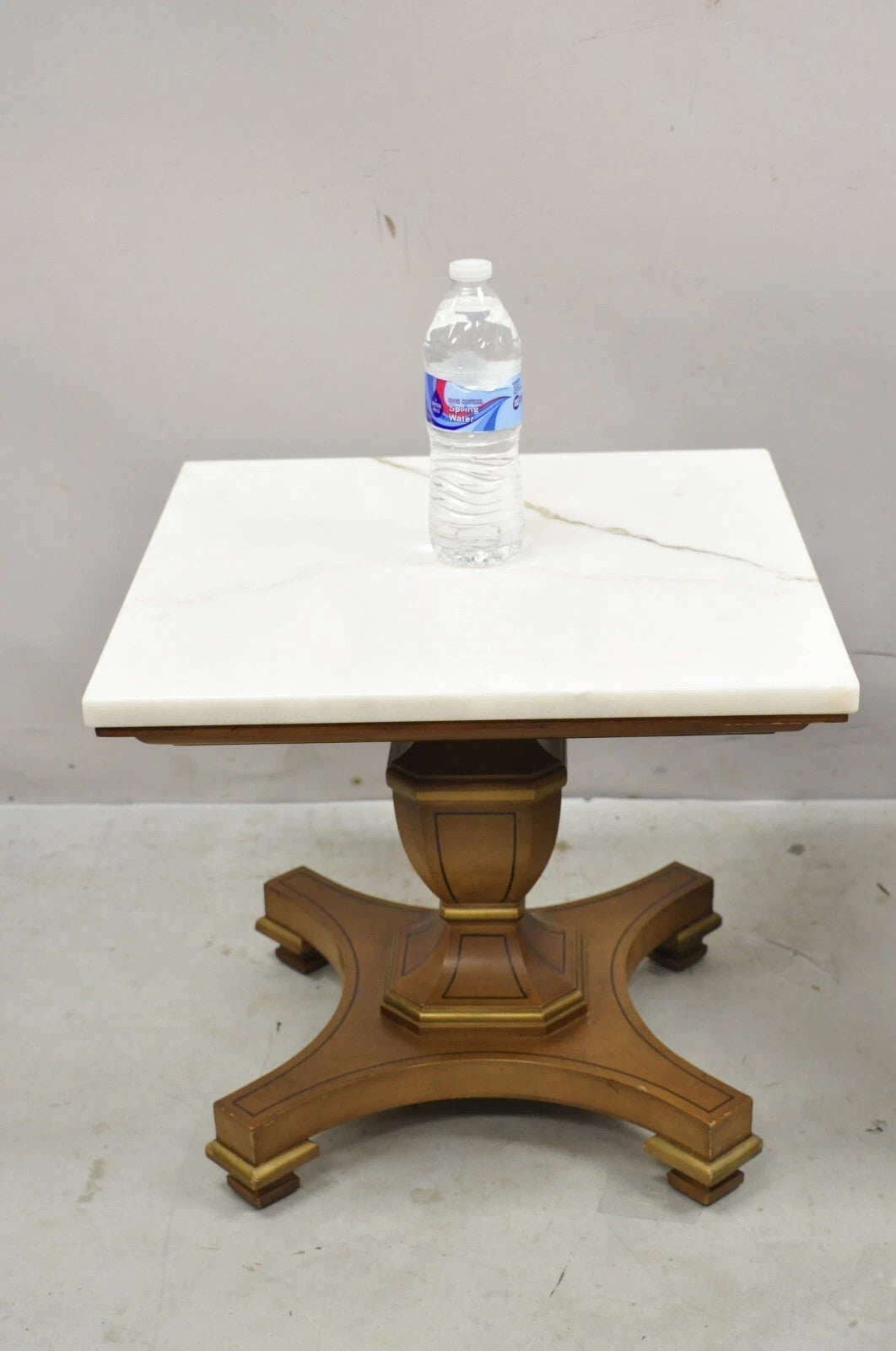 Vintage Empire Style Low Marble Top Pedestal Base Side Tables by Imperial - Pair