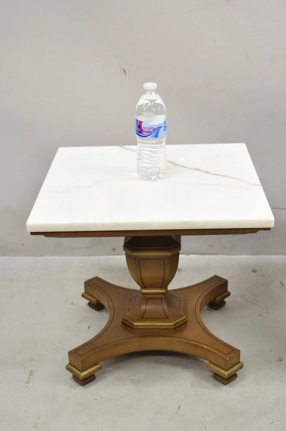 Vintage Empire Style Low Marble Top Pedestal Base Side Tables by Imperial - Pair