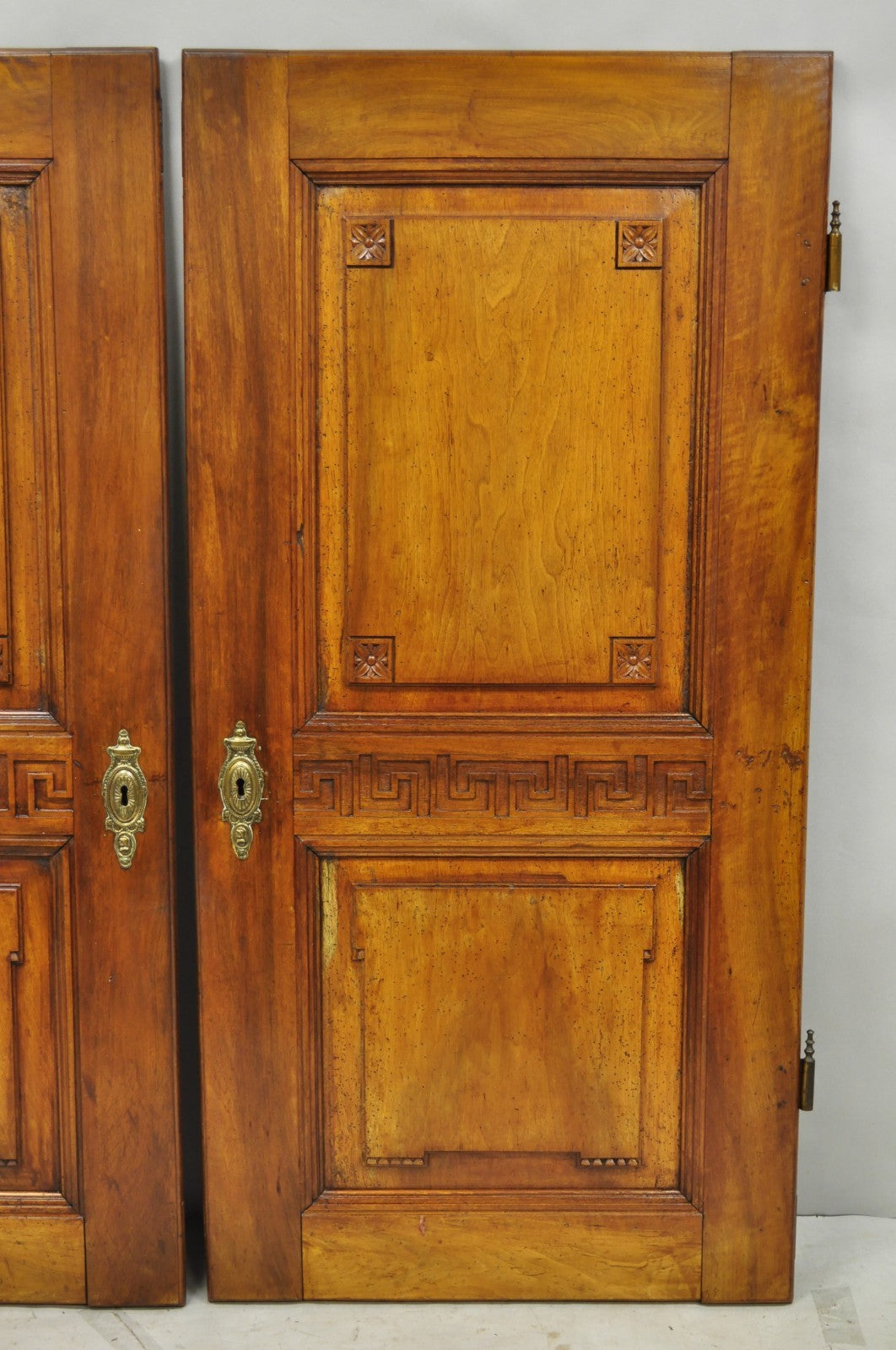 Antique French Country Louis XV Style Carved Walnut Cabinet Doors - a Pair