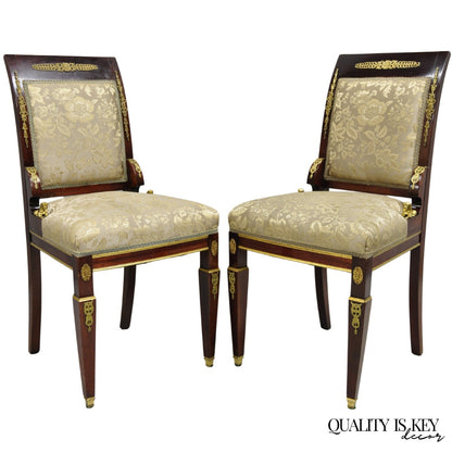 Vintage French Empire Mahogany Side Chairs with Bronze "Sphinx" Ormolu - a Pair