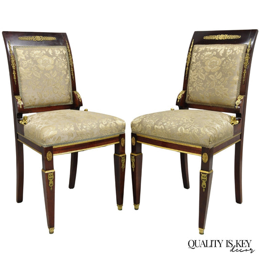 Vintage French Empire Mahogany Side Chairs with Bronze "Sphinx" Ormolu - a Pair