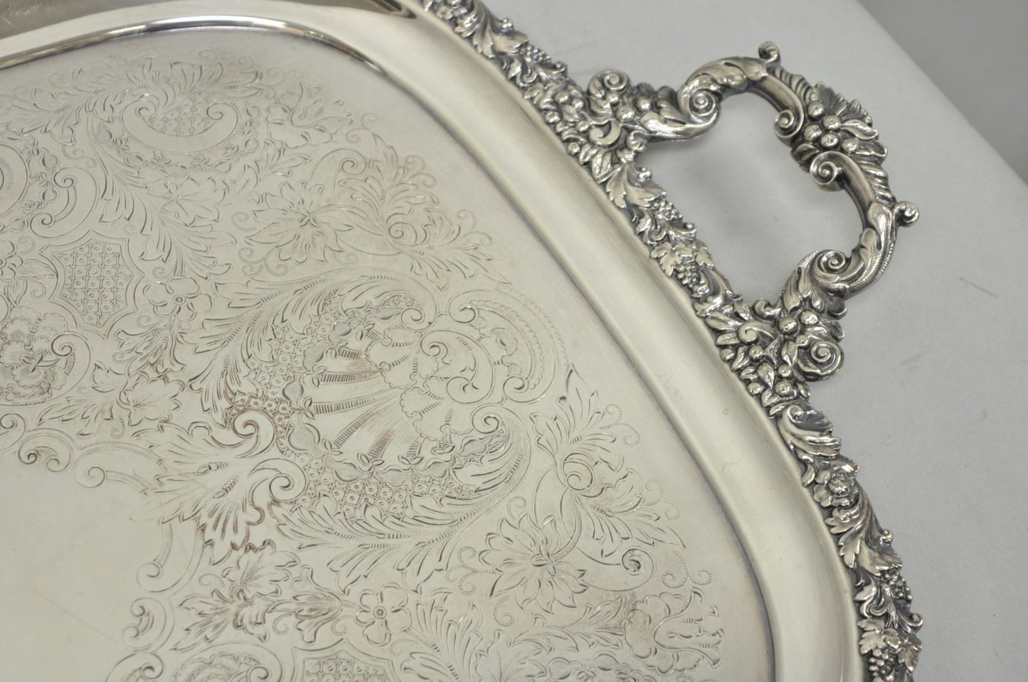 Antique Barker Ellis Victorian Silver Plated Serving Platter Bar Tray Engraved