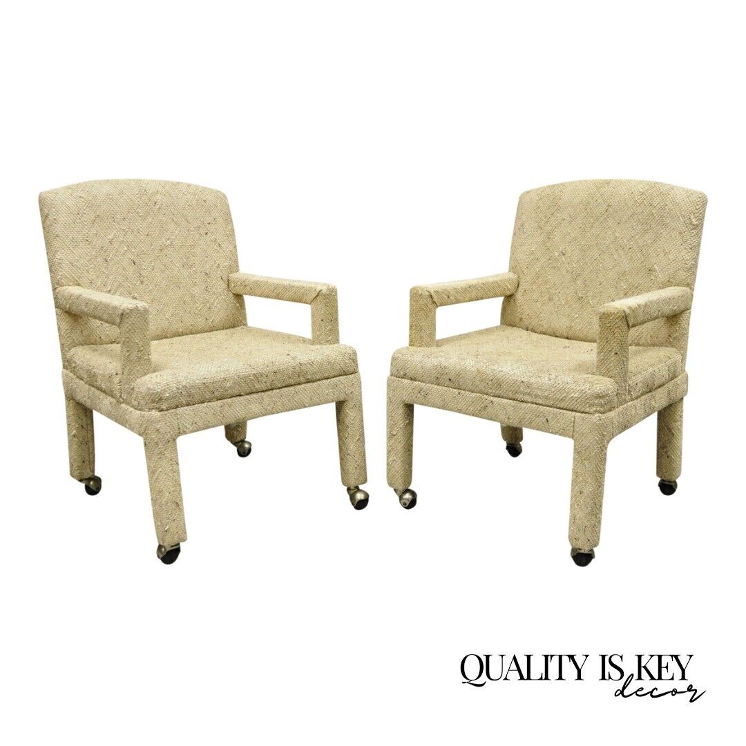 Pair Vintage Bassett Furniture Fully Upholstered Parson Style Club Lounge Chairs