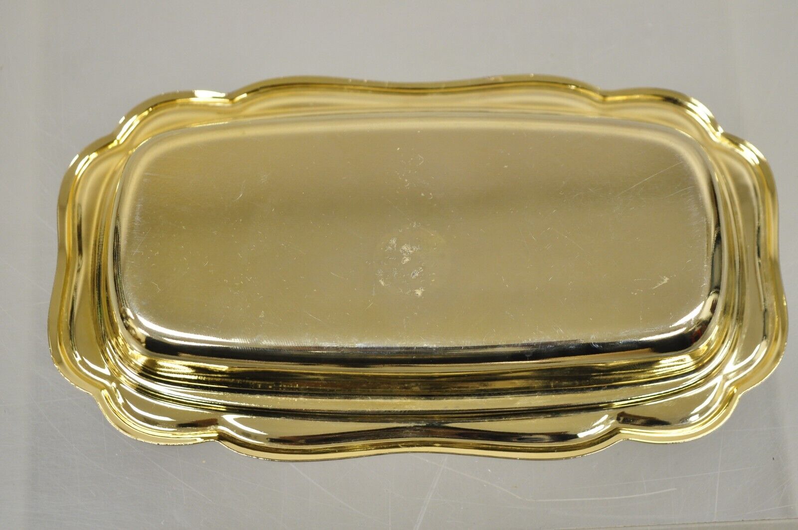 Vintage Gold Plated Metal Hollywood Regency Butter Dish With Glass Liner