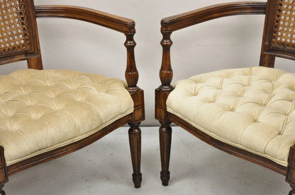 Vintage Hollywood Regency Tall Cane Back Fireside Lounge Armchairs - a Pair