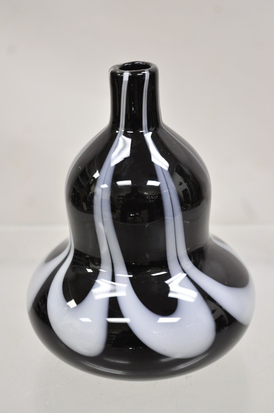 Vintage Murano Black and White Hand Blown Art Glass Small Vase
