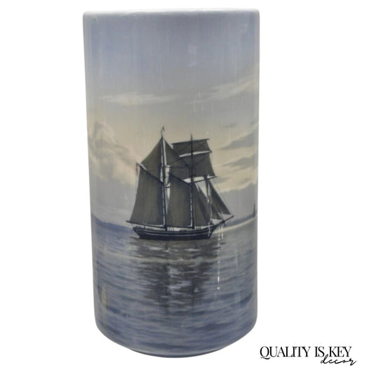 Vintage Royal Copenhagen 13" Blue White Porcelain Nautical Ship Vase 1634 33.B