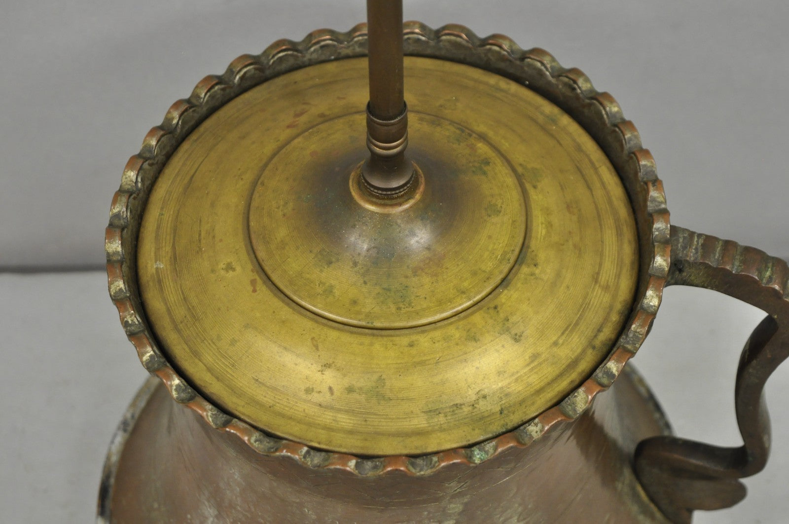 Antique Anglo Indian Moroccan Hammered Copper Pitcher w Handle Table Lamp