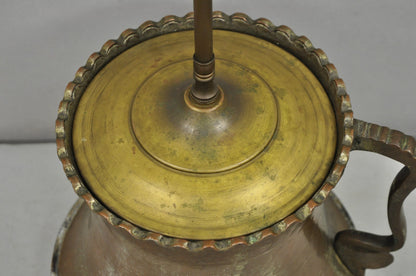 Antique Anglo Indian Moroccan Hammered Copper Pitcher w Handle Table Lamp