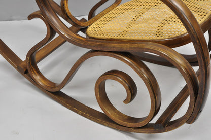 Vintage Mid Century Modern Thonet Style Bentwood & Cane Rocker Rocking Chair (C)