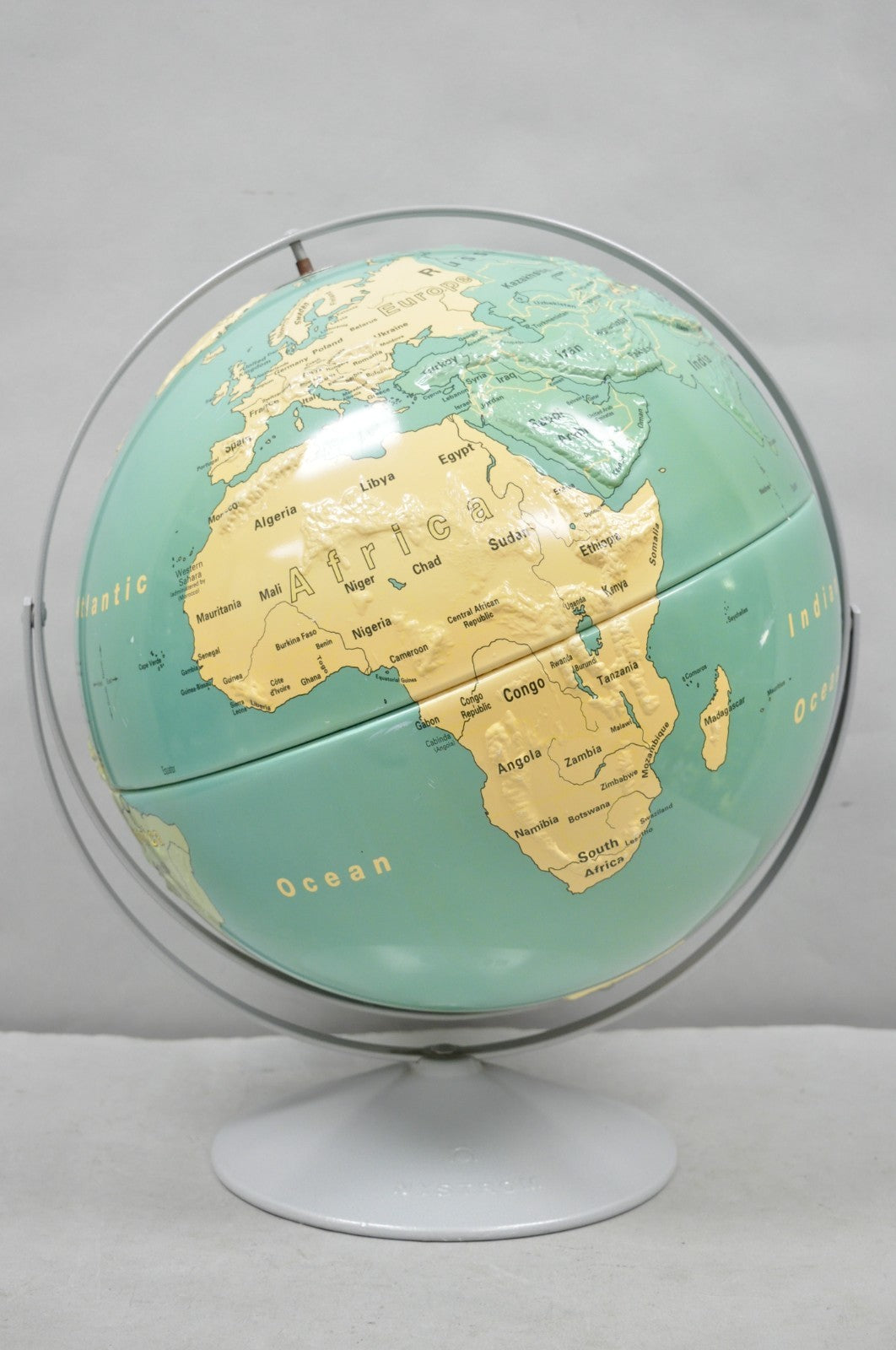 Vintage Nystrom 16" Large Sculptural Relief Classroom Double Axis World Globe