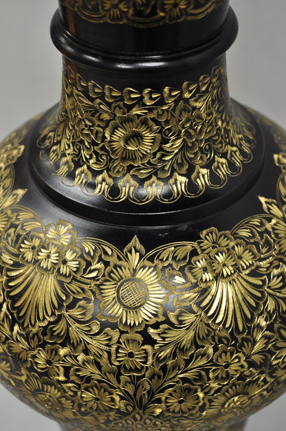 Vintage Syrian Anglo Indian Ornate Floral Etched Brass Tall Table Lamp
