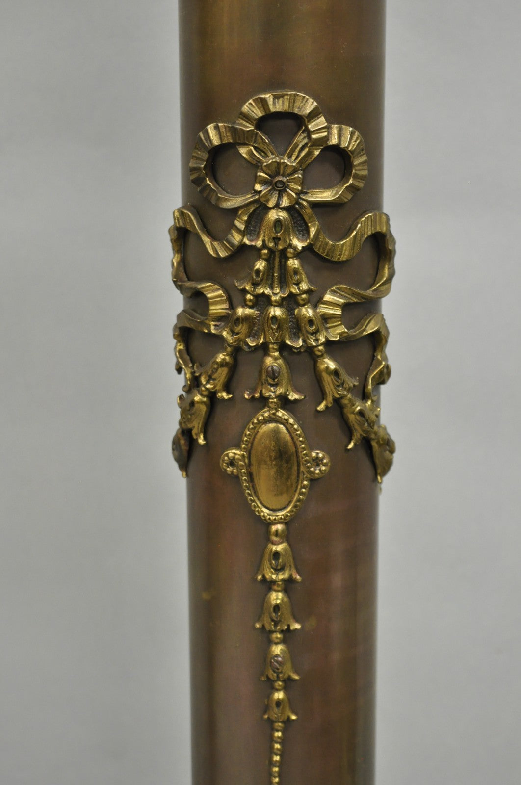 Antique French Empire Neoclassical Bronze Cylinder Tall Table Lamps - a Pair