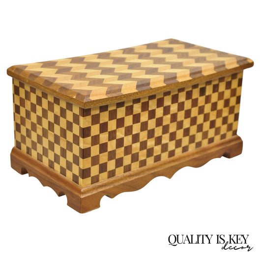 Arts & Crafts Mahogany Wood Checkerboard Inlay Handmade Trinket Jewelry Box