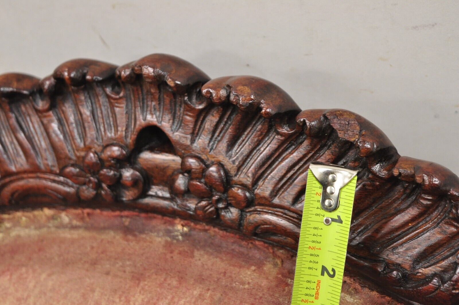 Antique French Art Nouveau Carved Mahogany Bergere Club Lounge Arm Chair