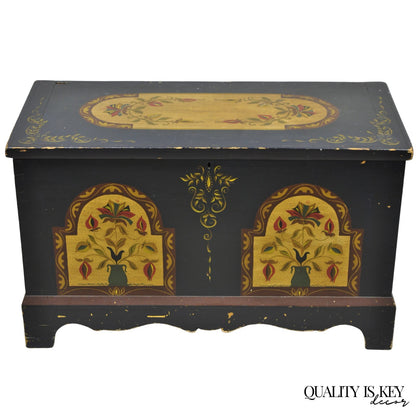 Antique Pennsylvania Dutch Colonial Blue Hand Painted Blanket Chest Trunk