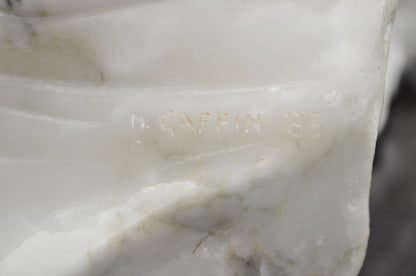 Morton Gaffin "Love, 1988" Modernist Mother & Child White Alabaster Sculpture