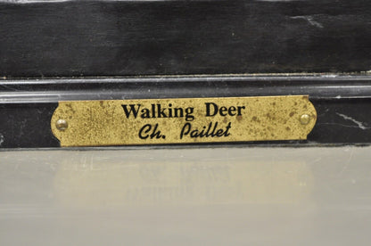 Bronze Stag Walking Deer Statue on Marble Base After Charles Paillet