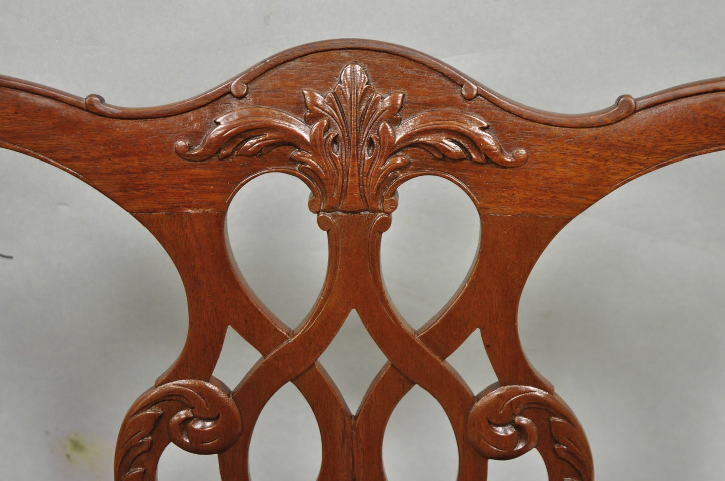Antique Chippendale Style Mahogany Carved Fretwork Dining Chairs - Set of 10
