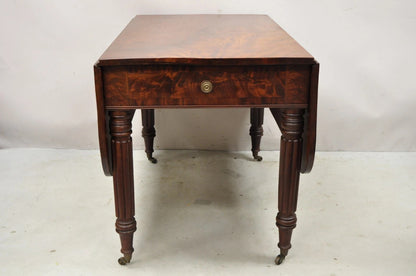 Antique Federal Sheraton Mahogany Drop Leaf Breakfast Dining Table w/ Drawer