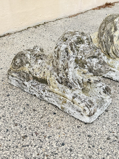 Vintage Classical Style Cast Cement Concrete Guardian Entry Lions - Pair