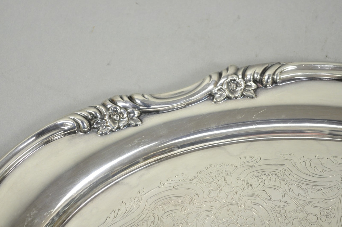 Vintage Reed & Barton 1820 Victorian Silver Plated Oval Serving Platter Bar Tray