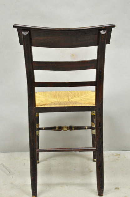 Antique Colonial Red Hand Painted Harvest Hitchcock Rush Seat Side Chair