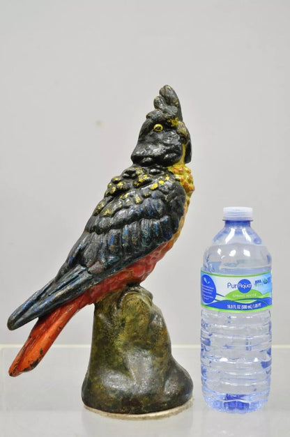 Antique Cast Iron Hand Painted 12" Cockatoo Parrot Figurine Doorstop Bookend