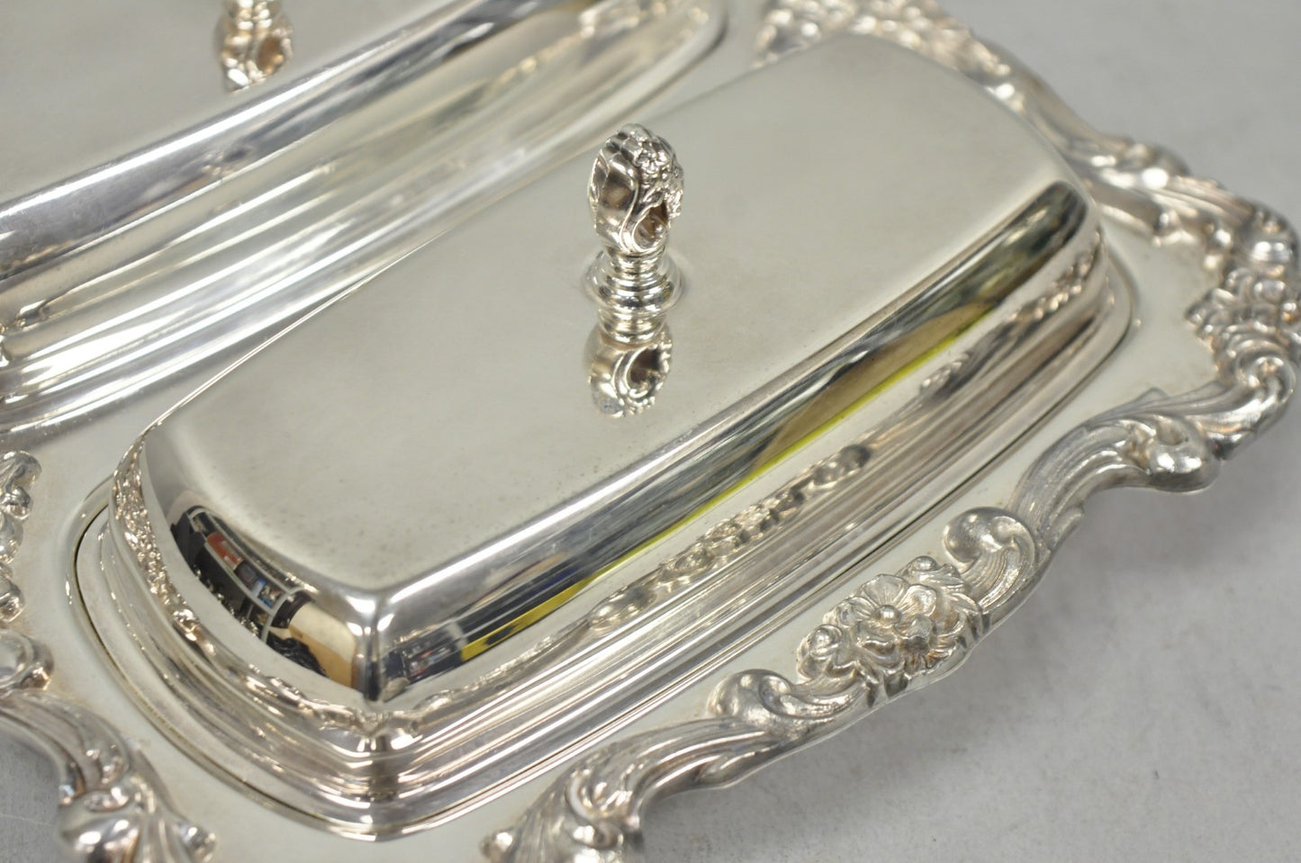 Vintage Poole Lancaster Rose Victorian Silver Plated Twin Double Butter Dish
