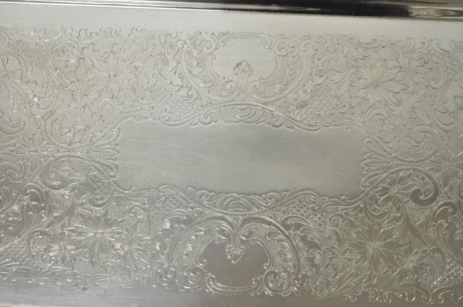 Vintage English Victorian Silver Plated Copper Narrow Serving Platter Bar Tray
