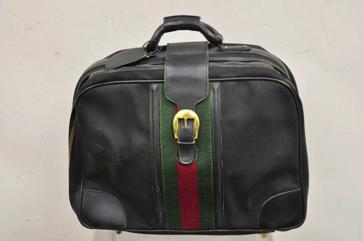 Vintage Gucci Black Canvas & Leather Suitcase Luggage Travel Bag Set - 2 Pcs