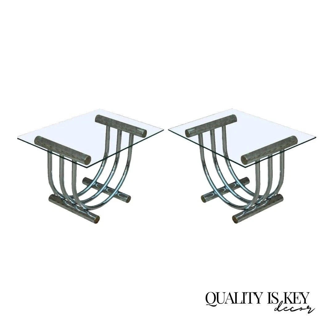 Vintage Mid Century Modern Romeo Rega Style Chrome Arch Side End Tables - a Pair