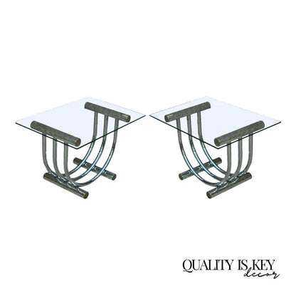 Vintage Mid Century Modern Romeo Rega Style Chrome Arch Side End Tables - a Pair