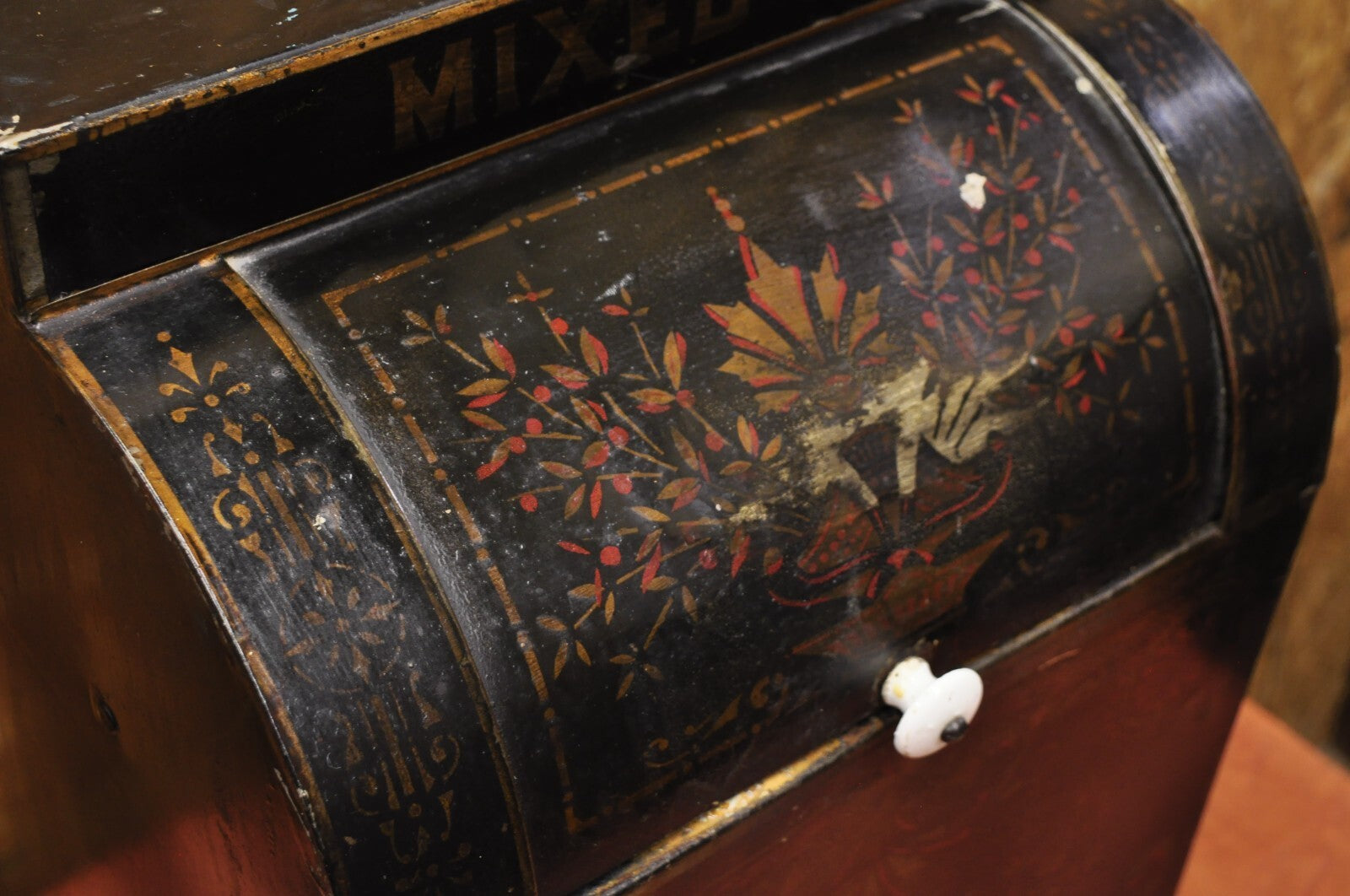 Antique Morgan & Cornell NY 1890 Tin Rolltop Tea Hopper Store Spice Bin Display