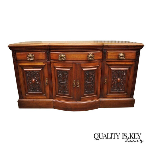 Antique French Renaissance Art Nouveau Mahogany Bowed Front Buffet Sideboard