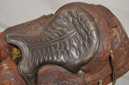 Vintage ML Leddy's Brown Tooled Leather Western Show Horse Saddle