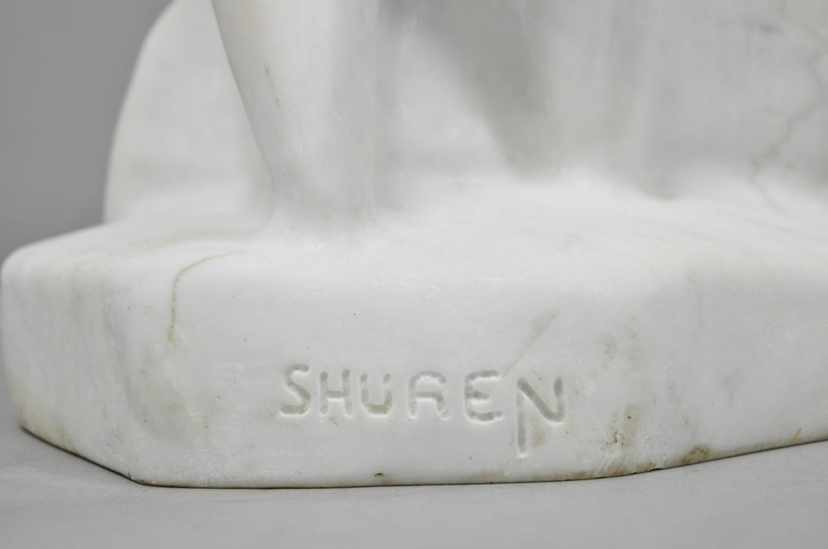 Vintage Seymour Shuren Modern White Carved Marble Male Soldier Figure Sculpture