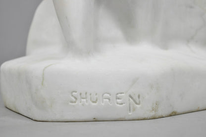 Vintage Seymour Shuren Modern White Carved Marble Male Soldier Figure Sculpture