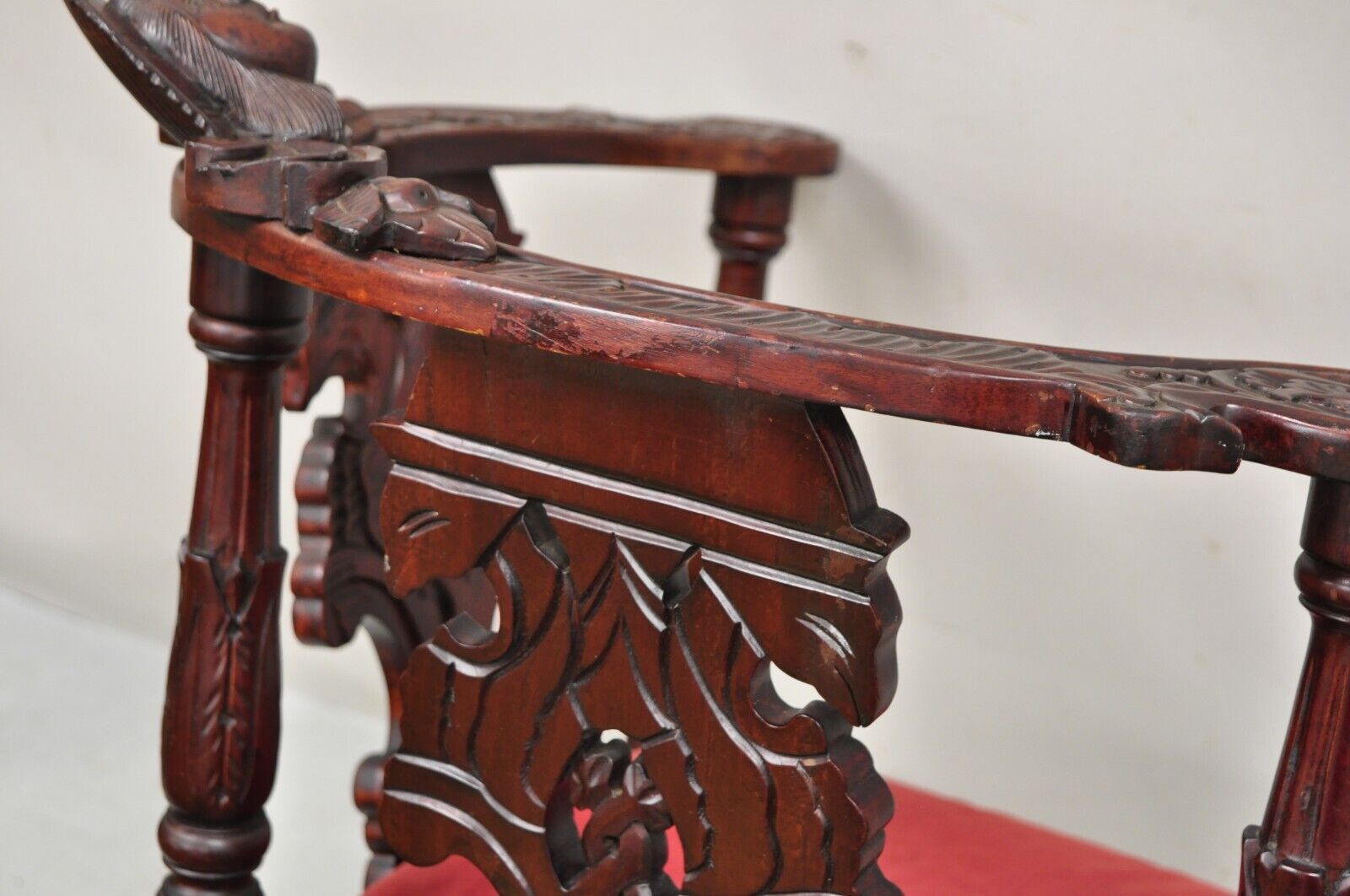 Renaissance Style Mahogany Corner Chair Side Chair with Carved Face