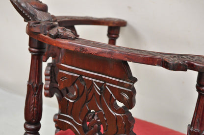 Renaissance Style Mahogany Corner Chair Side Chair with Carved Face