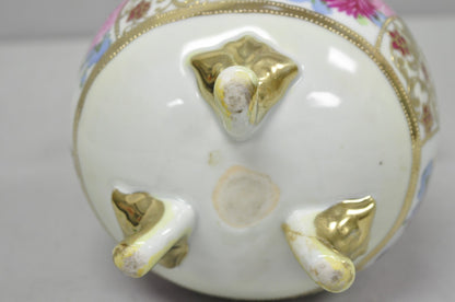 Antique Nippon Moriage Porcelain Twin Handle Ball Vase w/ Hand Painted Roses (B)
