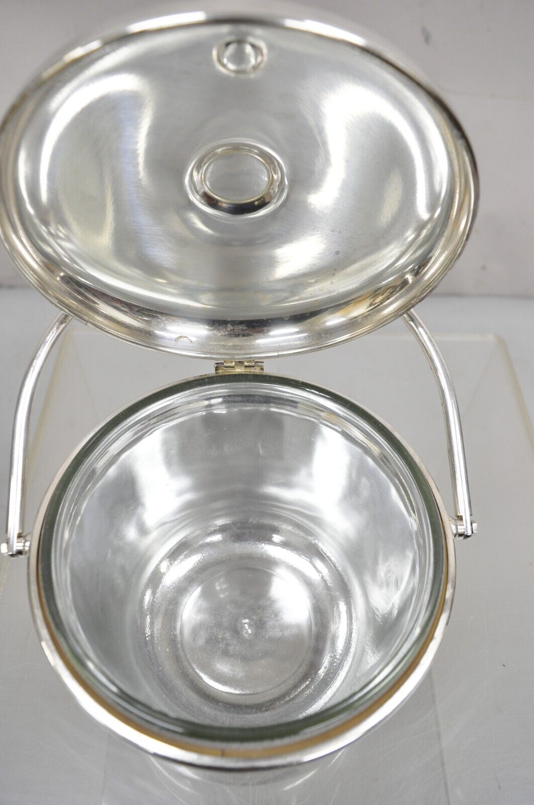 Mid Century Modern Sheffield Silver Vintage Silver Plated Hinged Lid Ice Bucket