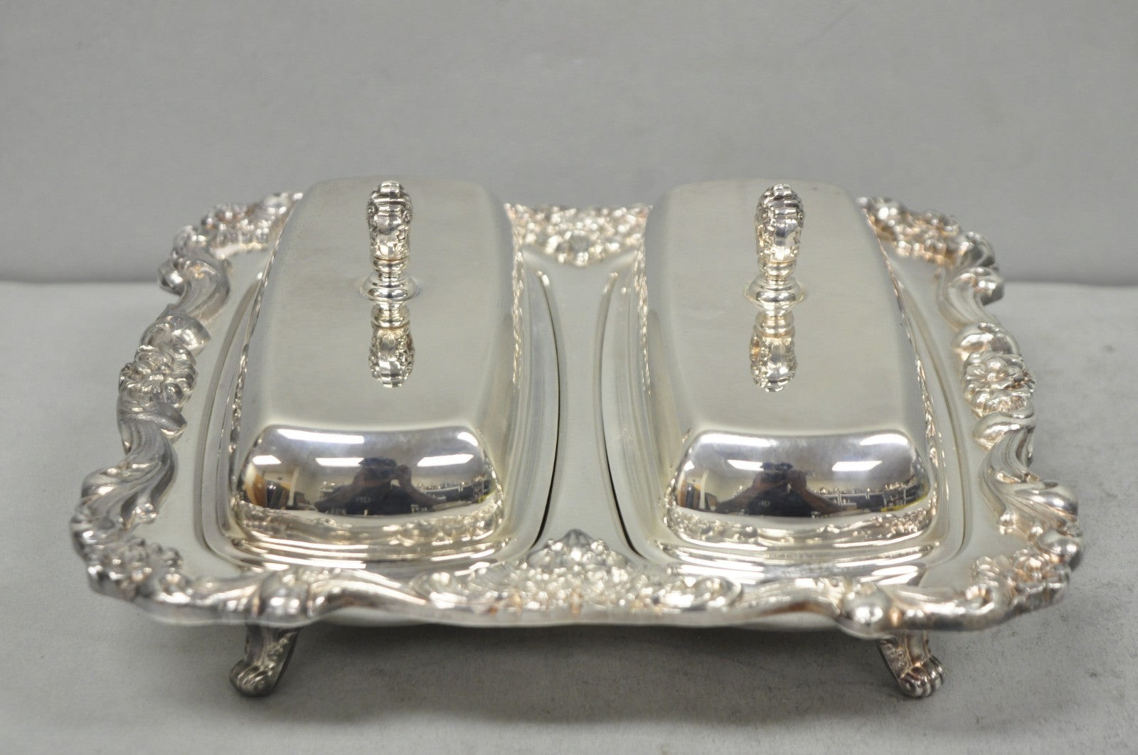 Vintage Poole Lancaster Rose Victorian Silver Plated Twin Double Butter Dish