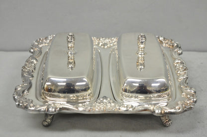 Vintage Poole Lancaster Rose Victorian Silver Plated Twin Double Butter Dish